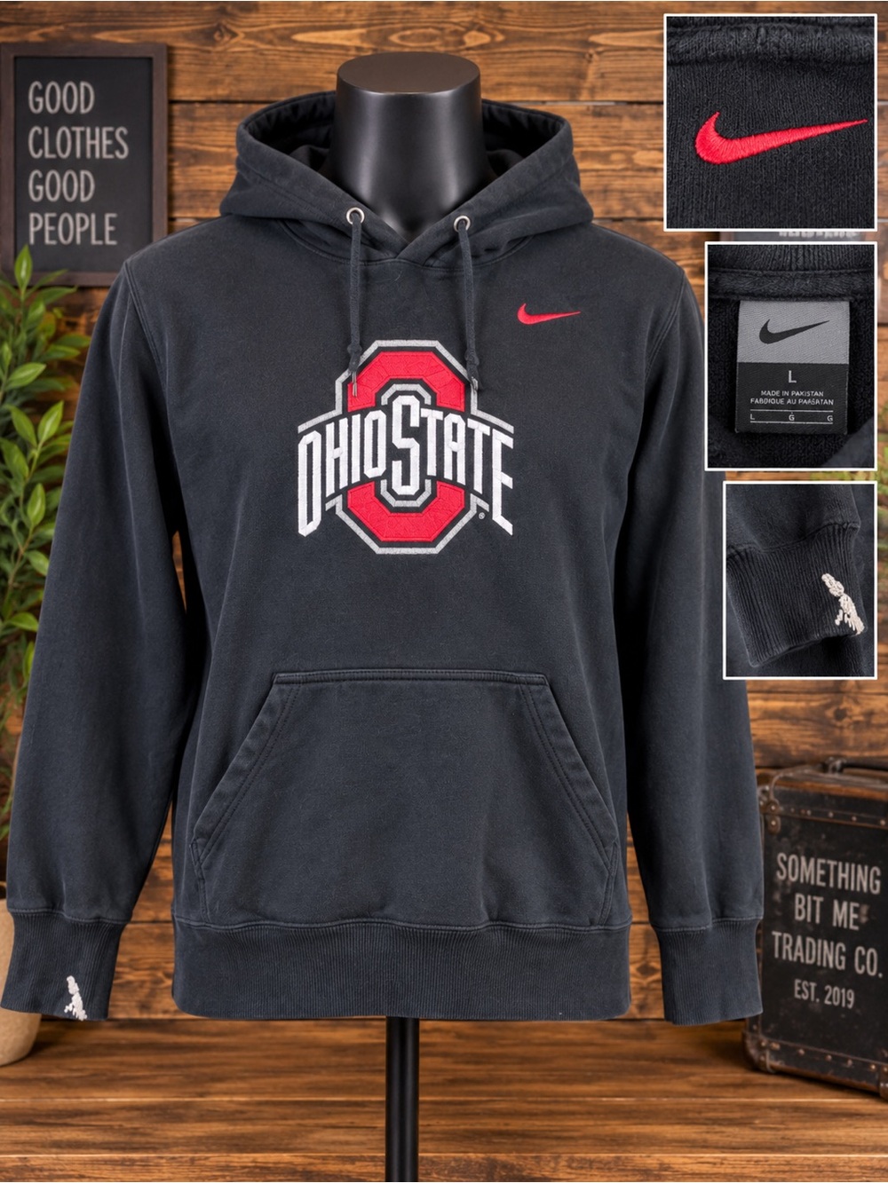 Nike Black Ohio State Crewneck Hoodie with Red Logo